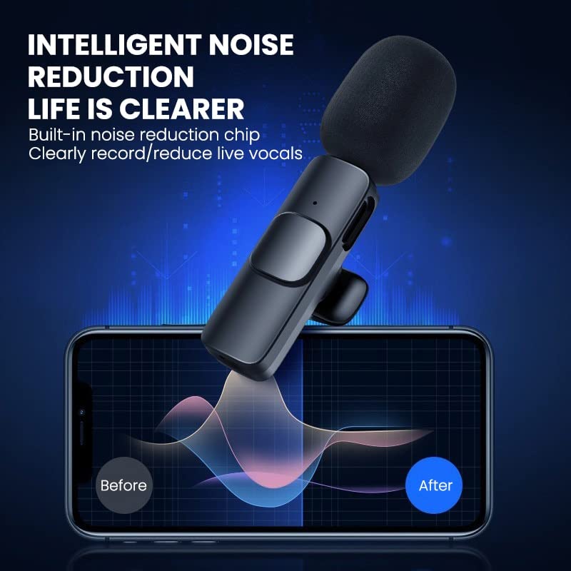 K9 Dual Wireless Collar Microphone Lightning&Type-C Devices with On Recording Mobile Charging Port Plug and Play