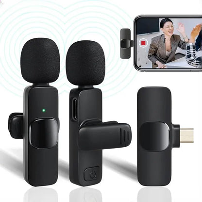 K9 Dual Wireless Collar Microphone Lightning&Type-C Devices with On Recording Mobile Charging Port Plug and Play