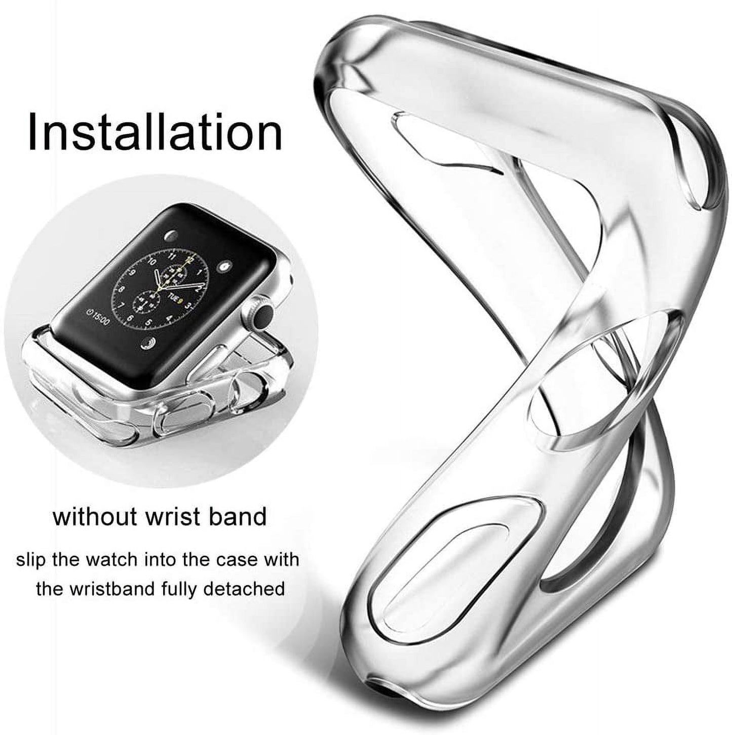 Apple Watch Case Clear Series Plated Soft TPU Anti-Scratch Shockproof Protective Screen Iwatch Shell Transparent Cover Protector Bumper - Clear