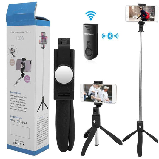 K06 Wireless Multi-Functional Remote Control Universal Phone,Mini Foldable Extendable 360 Rotation Bluetooth Selfie Stick