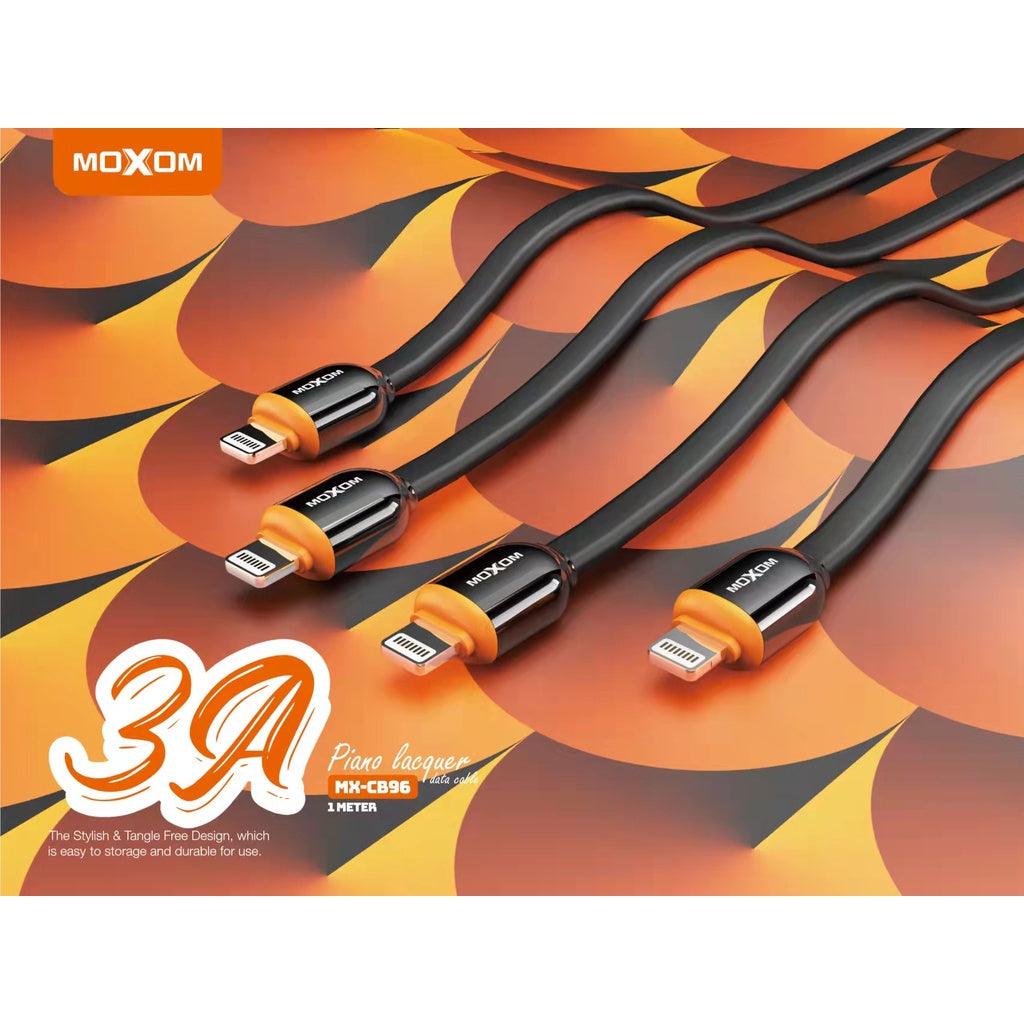 MOXOM MX-CB96 Piano Lacquer USB Data Cable 3A QC 3.0 Fast Quick Charging Resilient Durable Non-Fading 1 Meter High Speed (Lightning/Type-c/Micro)