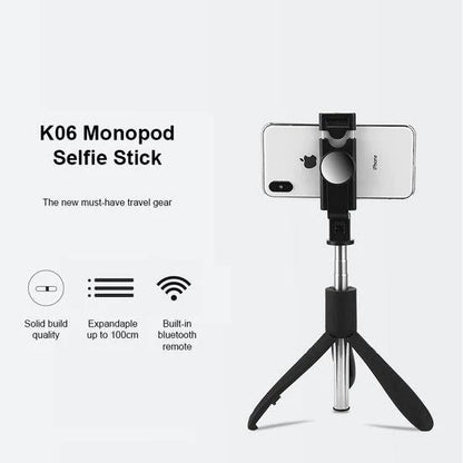 K06 Wireless Multi-Functional Remote Control Universal Phone,Mini Foldable Extendable 360 Rotation Bluetooth Selfie Stick