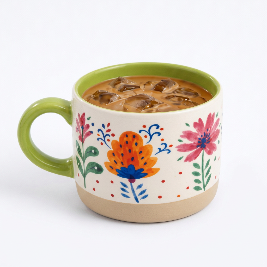 Saida 450ml Ceramic Mug Set with Floral Print & Light Green Interior