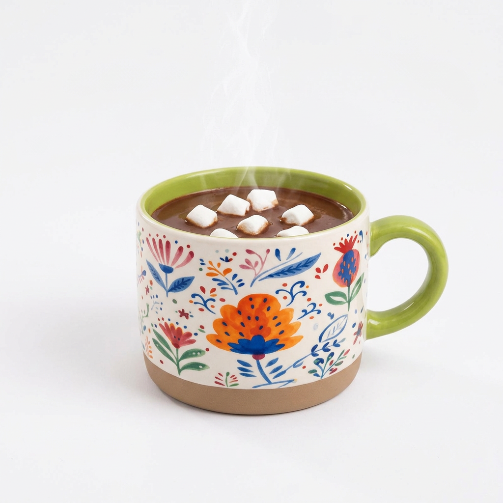Saida 450ml Ceramic Mug Set with Floral Print & Light Green Interior