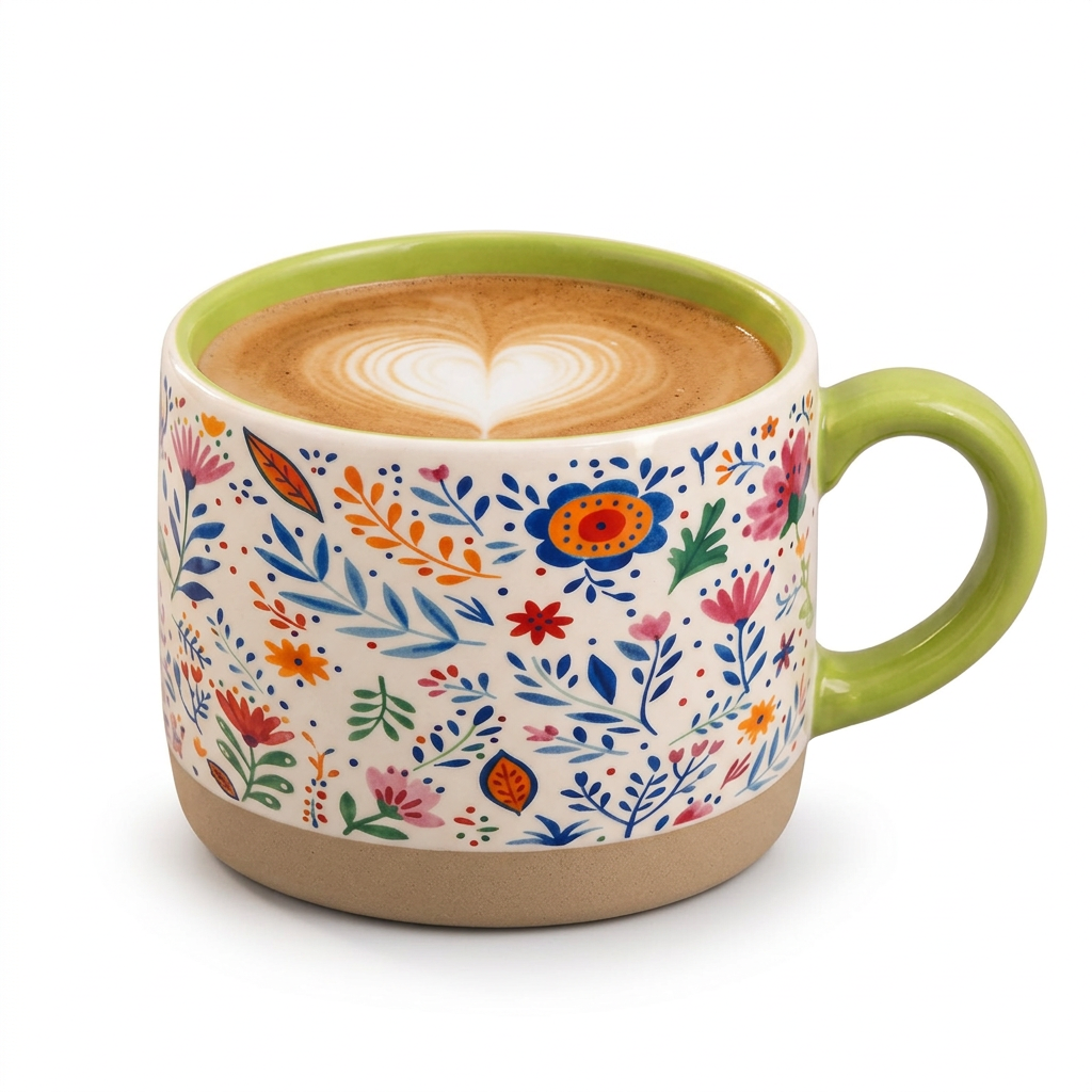 Saida 450ml Ceramic Mug Set with Floral Print & Light Green Interior