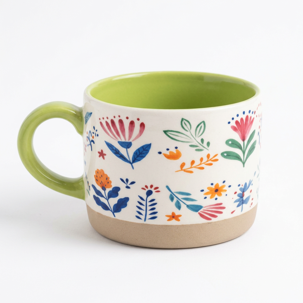 Saida 450ml Ceramic Mug Set with Floral Print & Light Green Interior