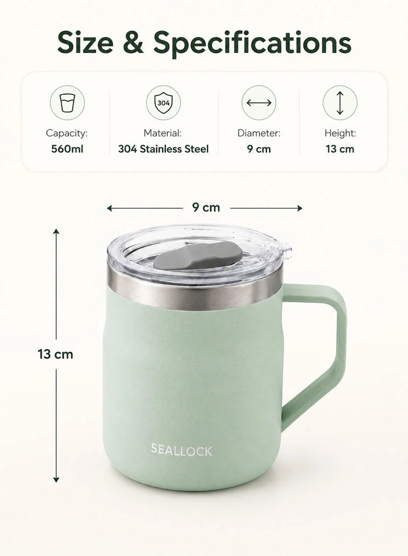 SEALLOCK 560ml 304 Stainless Steel Double-Wall Vacuum Insulated Thermal Mug With Transparent Sliding Lid