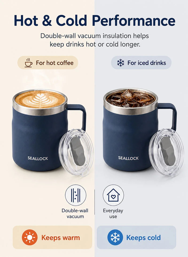 SEALLOCK 560ml 304 Stainless Steel Double-Wall Vacuum Insulated Thermal Mug With Transparent Sliding Lid