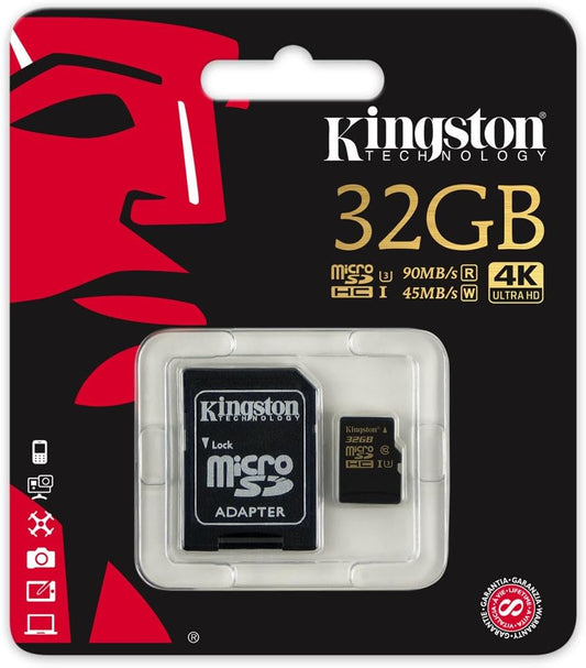 Kingston 4K Ultra HD Digital 32GB Microsdhc Class U3 UHS-I 90R/45W + SD Adapter (SDCG/32GB)