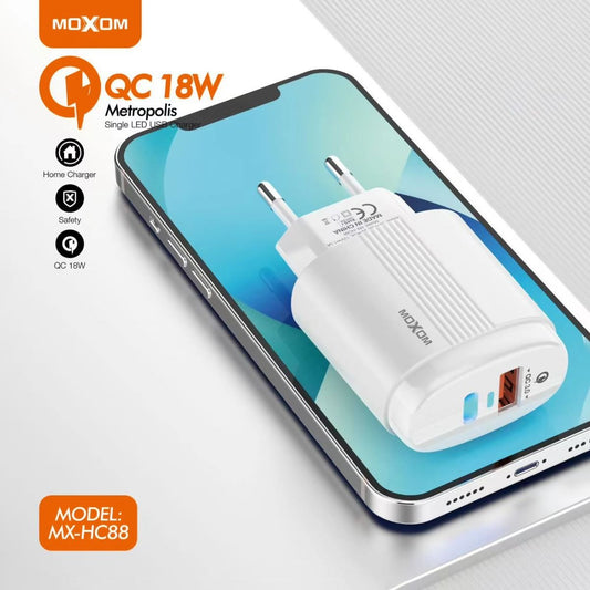 MOXOM MX-HC88 QC3.0 18W charger With Type-C/Lightning Cable