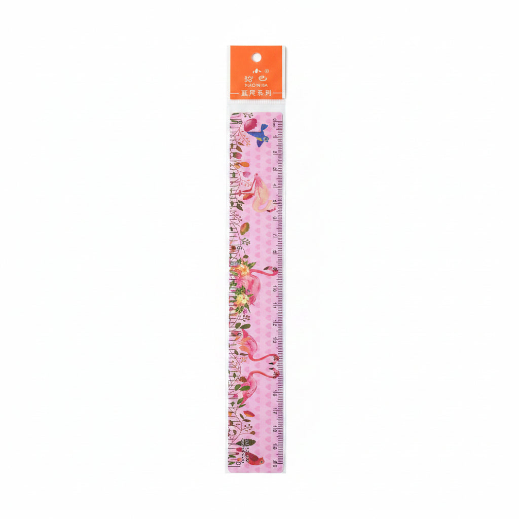 Cartoon 20cm Straight Ruler - Pink Floral Flamingo