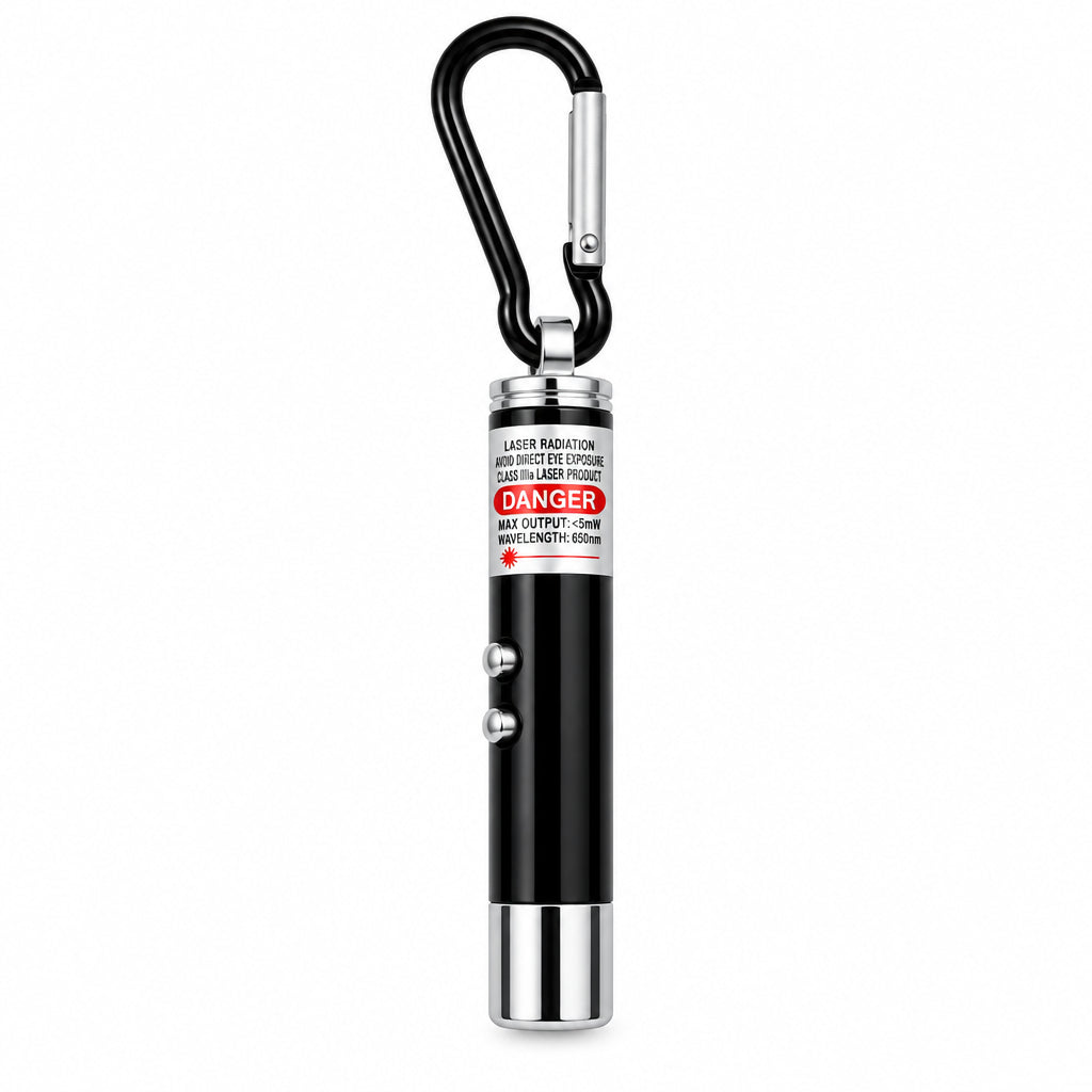 3-in-1 Mini LED Flashlight & Laser Pointer Keychain Pack. Portable Carabiner EDC Light for Camping, Hiking, & Emergency Use