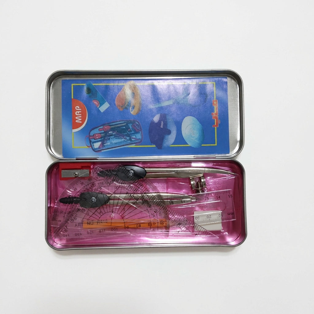 MAP 9-Piece Math Geometry Set in Metal Case – Complete Student Drafting Kit