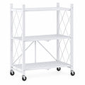 3-Tier Foldable Metal Rolling Storage Cart – White Shelving Unit