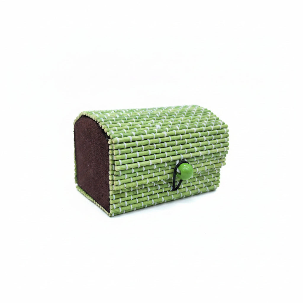 Handmade Woven Bamboo Gift Box – Eco-Friendly Small Jewelry & Keepsake Storage Organizer with Elastic Loop Button Closure