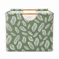 Green Fern Leaf Print Storage Basket – 45L Foldable Fabric Organizer with Wooden Handles