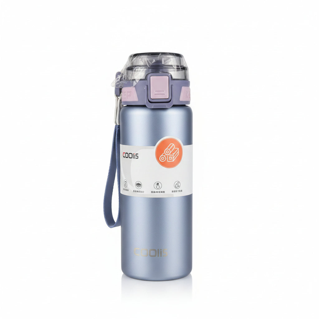 Coolis 500ml Insulated Stainless Stee. Water Bottle | Leak-Proof Sports Travel Flask with Flip-Top Locking Lid & Wrist Strap