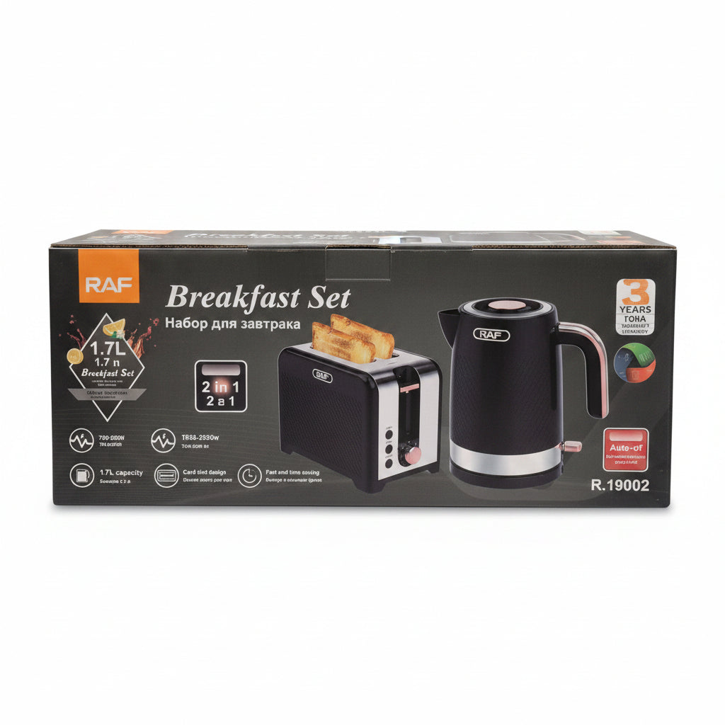 RAF Premium 2-in-1 Breakfast Set. 1.7L Electric Kettle & 2-Slice Bread Toaster Combo