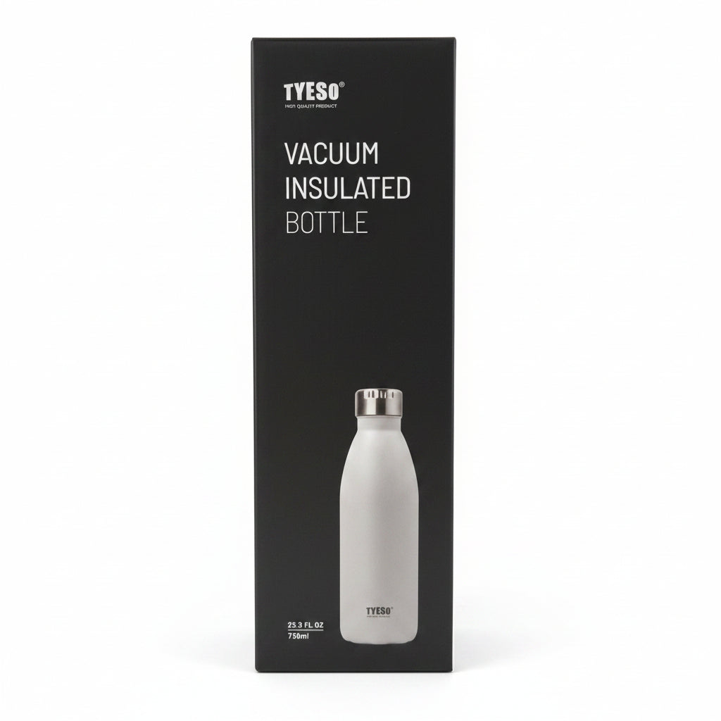 TYESO 750ml Vacuum Insulated Sports Water Bottle - Double-Wall Stainless Steel Thermos Flask, Leakproof Travel Canteen for Gym, Cycling & Hiking