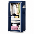 Portable Fabric Armoire – Compact Wardrobe Closet Organizer with Thickened Steel Pipes, Partitioned Storage Shelves, and Water-Coated Non-Woven Cover