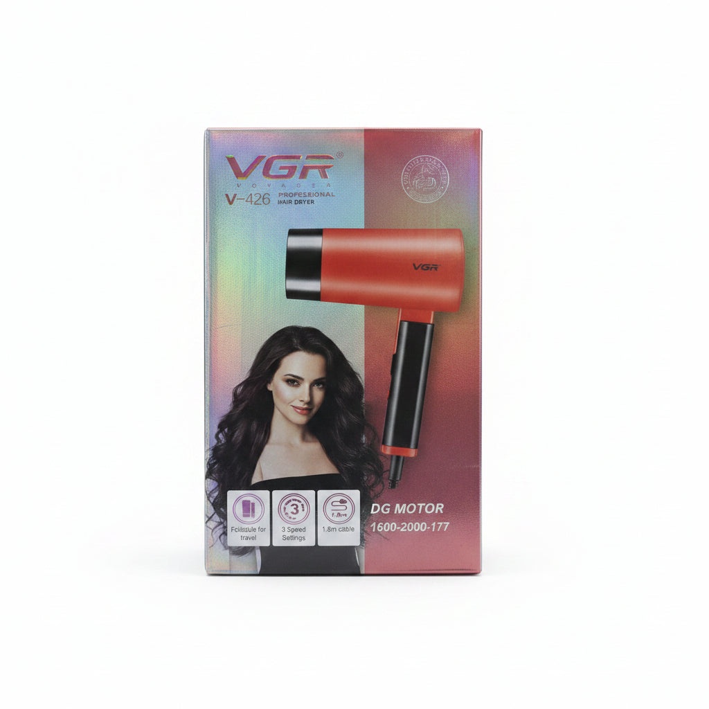VGR V-426 Professional Foldable Hair Dryer - 1600W-2000W High Power Blow Dryer with 3 Speed Settings & 1.8m Cable