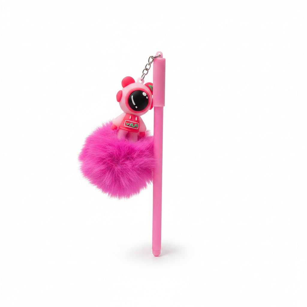Fluffy Pom-Pom Character Pens – Cute Cartoon & Animal Plush Pendant Ballpoint Pens