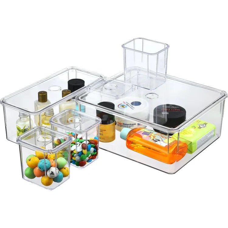Fer Home King 5-Piece Clear Multi-Purpose Organizer Set with Lids