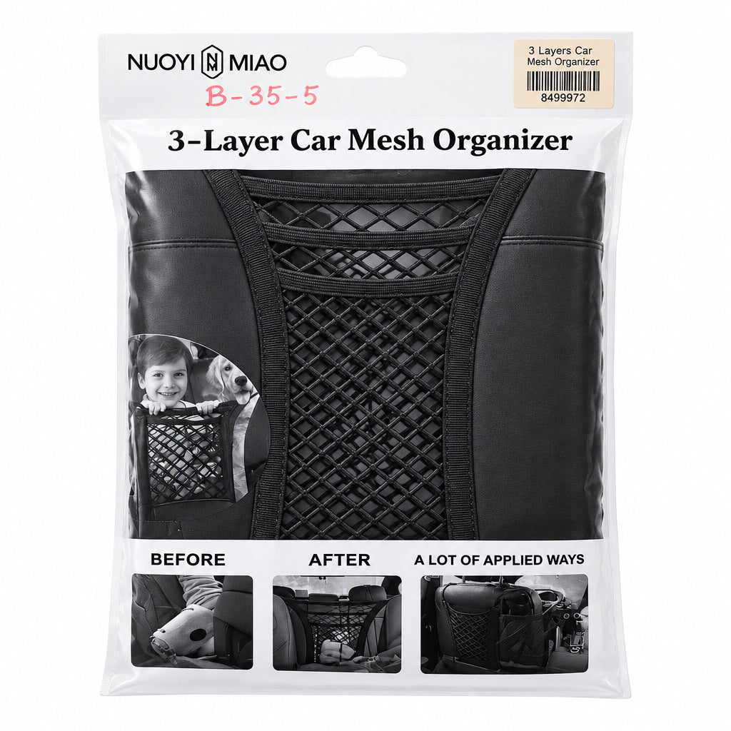 Nuoyi Miao 3-Layer Car Mesh Organizer – Elastic Barrier and Storage Net