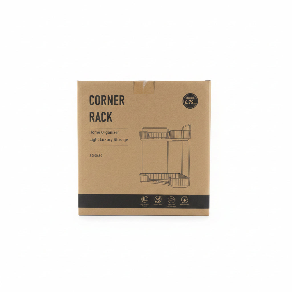SQ-3430 2-Tier Light Luxury Corner Rack - Multi-Functional Home Organizer Countertop Storage Shelves for Kitchen, Bathroom & Vanity Space Saving