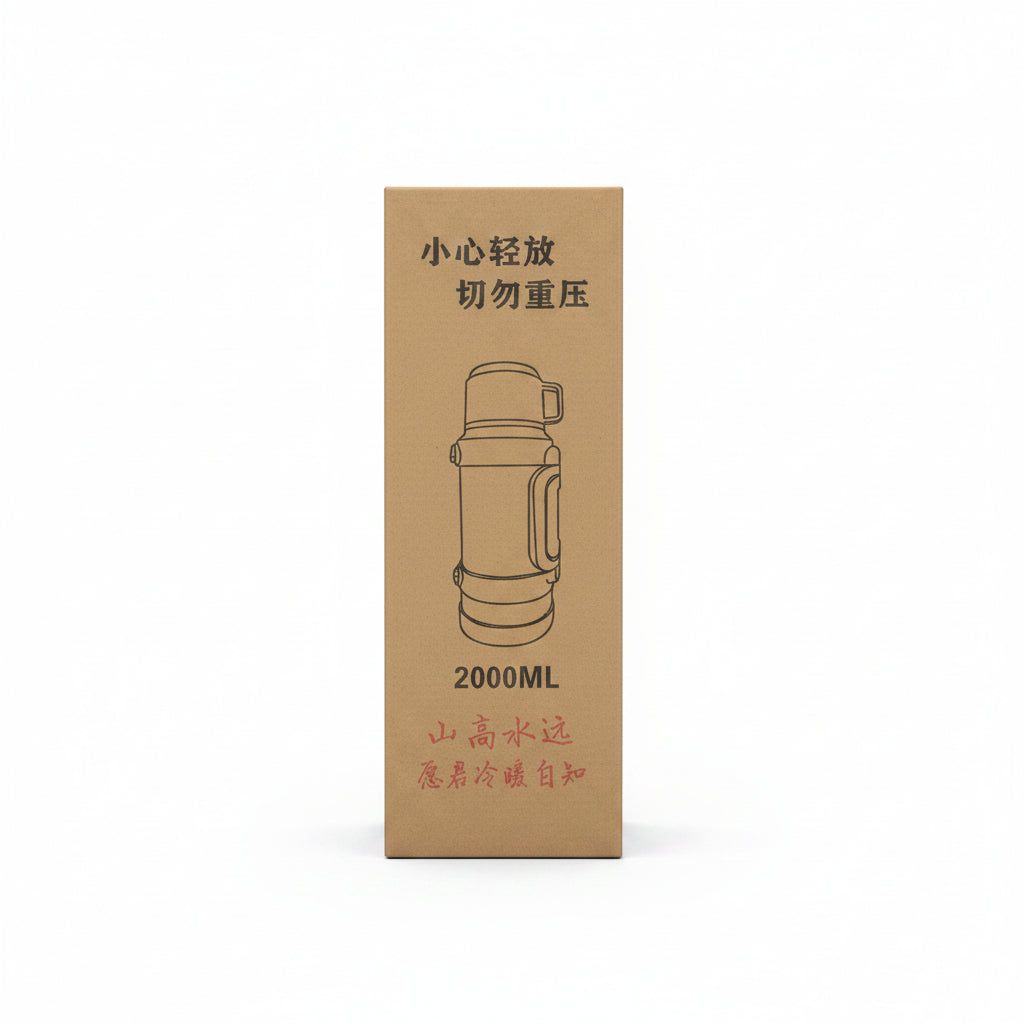 Heavy-Duty Stainless Steel Vacuum Flask – Large 2000ml Thermal Travel Thermos with Double-Wall Insulation, Integrated Carrying Handle, and Dual-Purpose Serving Cup Lid