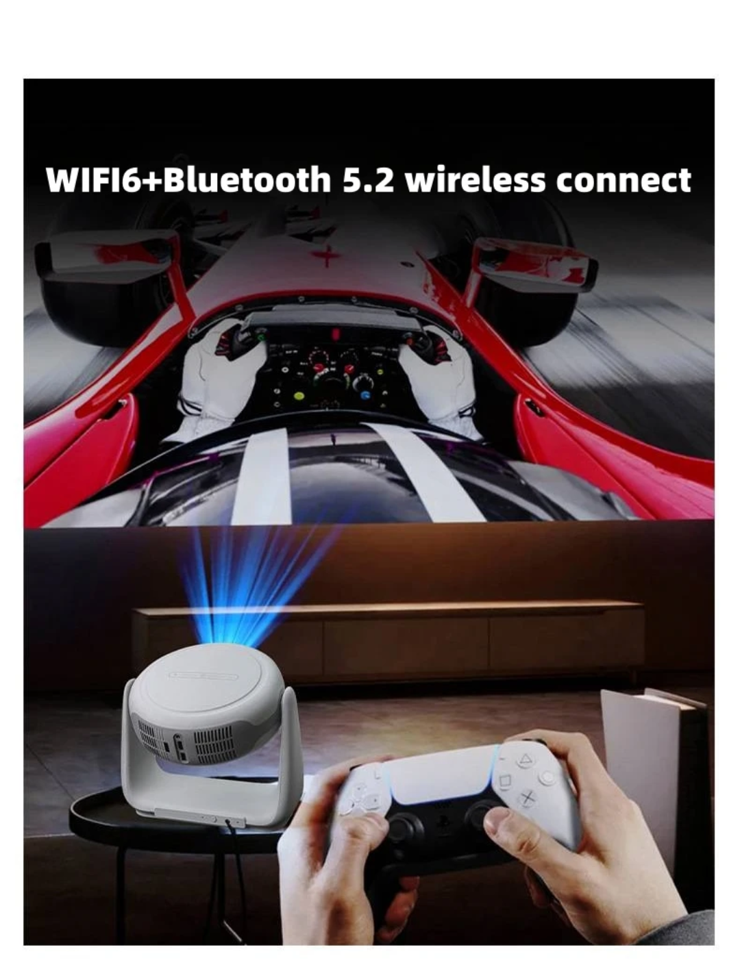 Smart Android 11 Portable Projector - 1080P Full HD Home Theater Video Projector with Built-In LED Lamp, 360° Rotating Bracket, WiFi 6 & Bluetooth 5.2 (Model Smart Cinema Edition)