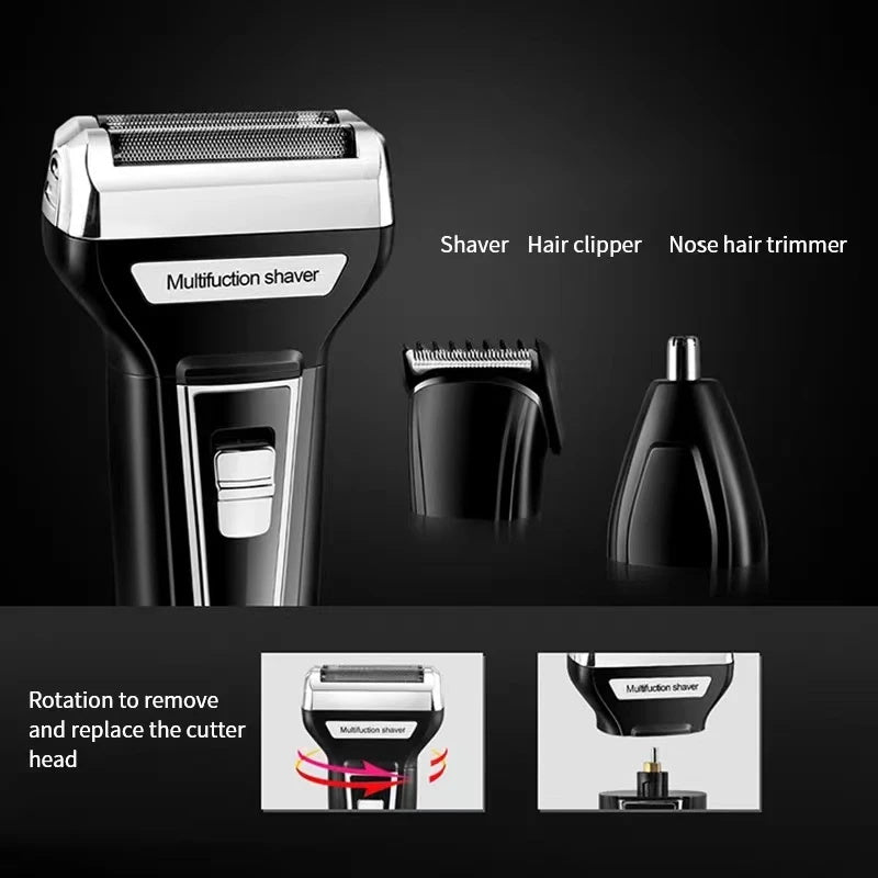 Kemei KM-6558 3-in-1 Professional Electric Hair Clipper & Grooming Kit - Multifunctional Shaver, Nose Trimmer, and Barber Head