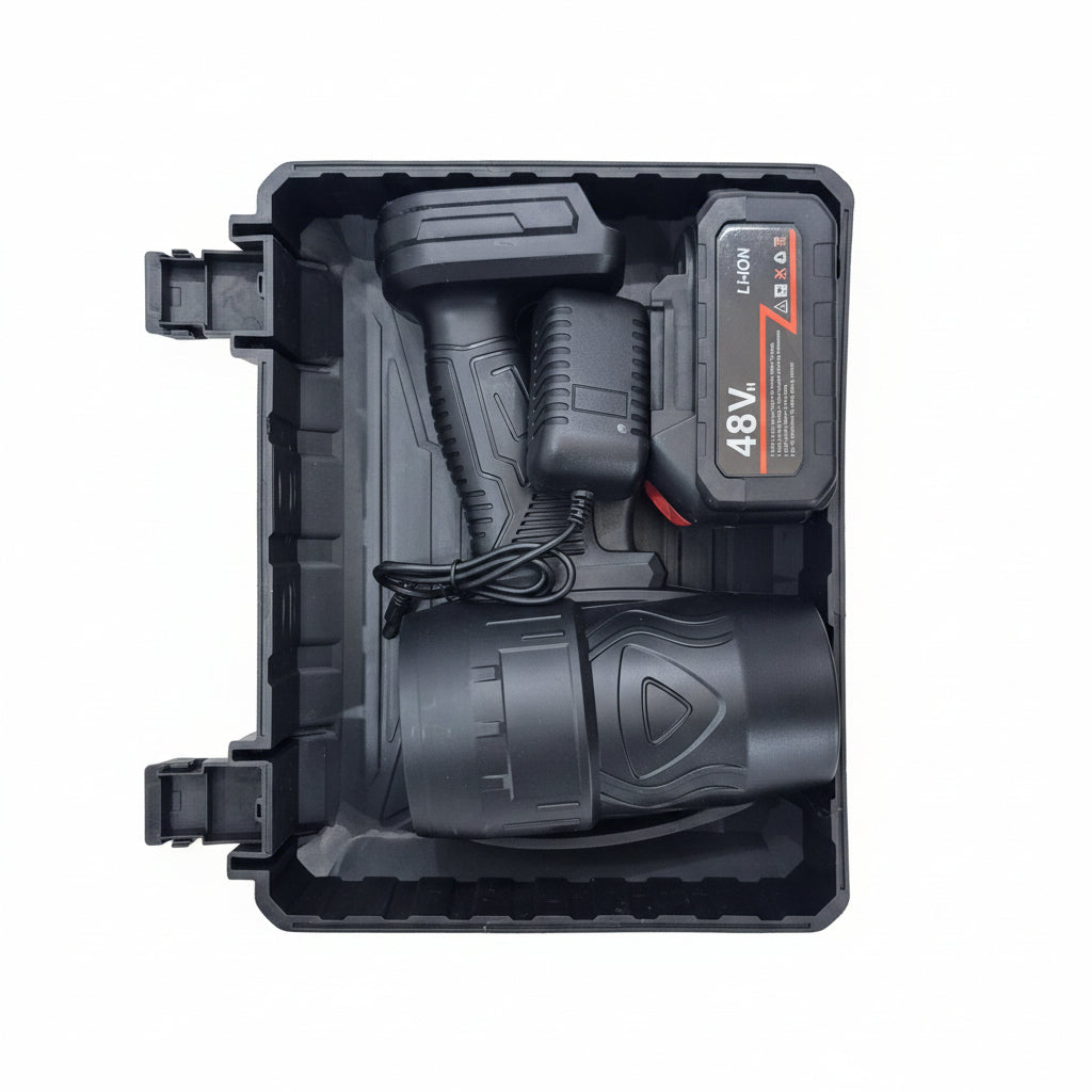 Professional Cordless Air Blower Kit – 48V High-Power Portable Electric Leaf Dust Blower with Rechargeable Li-ion Battery, Fast Charger, and Heavy-Duty Storage Case