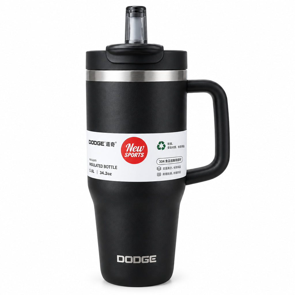 DODGE 1200ml Vacuum Insulated Thermal Tumbler - Large Capacity Stainless Steel Travel Mug with Handle and Straw (42 oz)