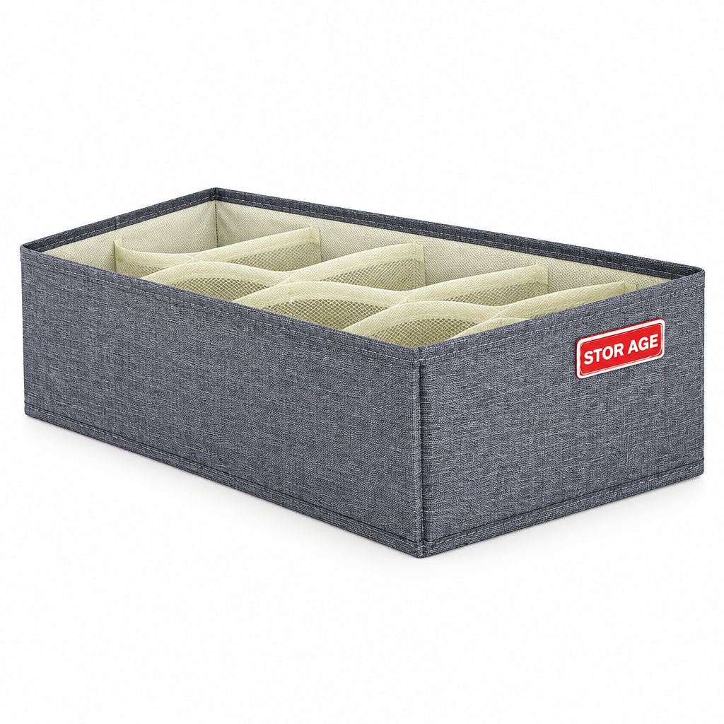 Multi-Compartment Fabric Underwear and Sock Organizer – Dark Gray Drawer Divider Box