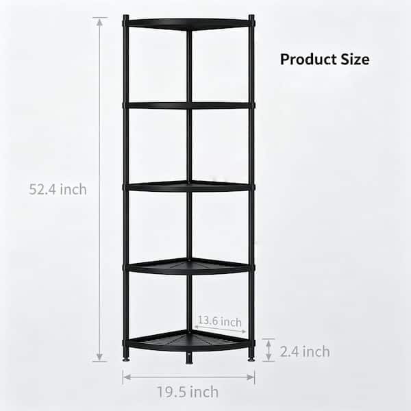 5-Tier Corner Storage Shelf – Black Vertical Kitchen and Room Organizer