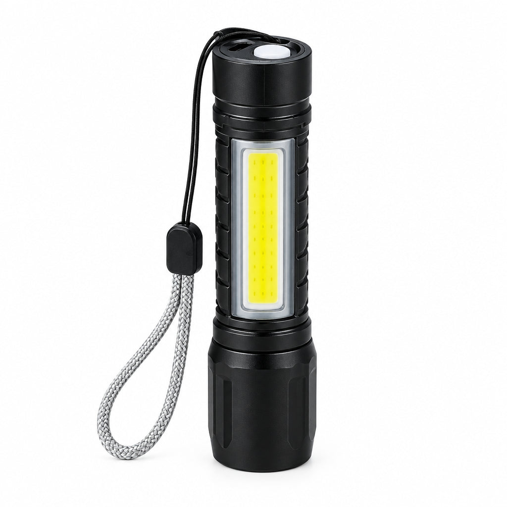 LED Mini Flashlight with Protective Storage Case – Rechargeable XPE and COB Light Set