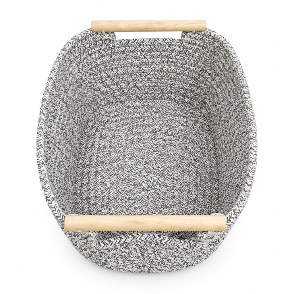 Woven Cotton Rope Storage Basket – Assorted Colors with Wooden Handles