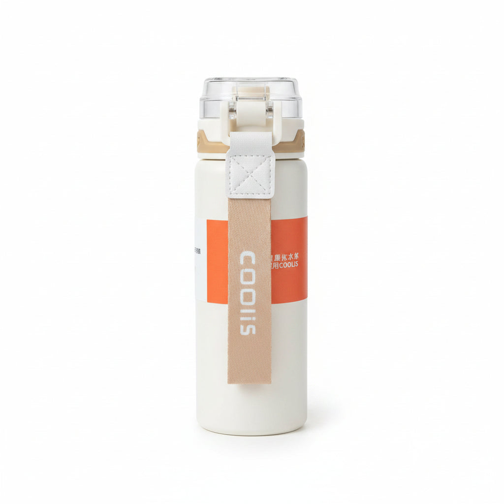 Coolis 500ml Insulated Stainless Stee. Water Bottle | Leak-Proof Sports Travel Flask with Flip-Top Locking Lid & Wrist Strap