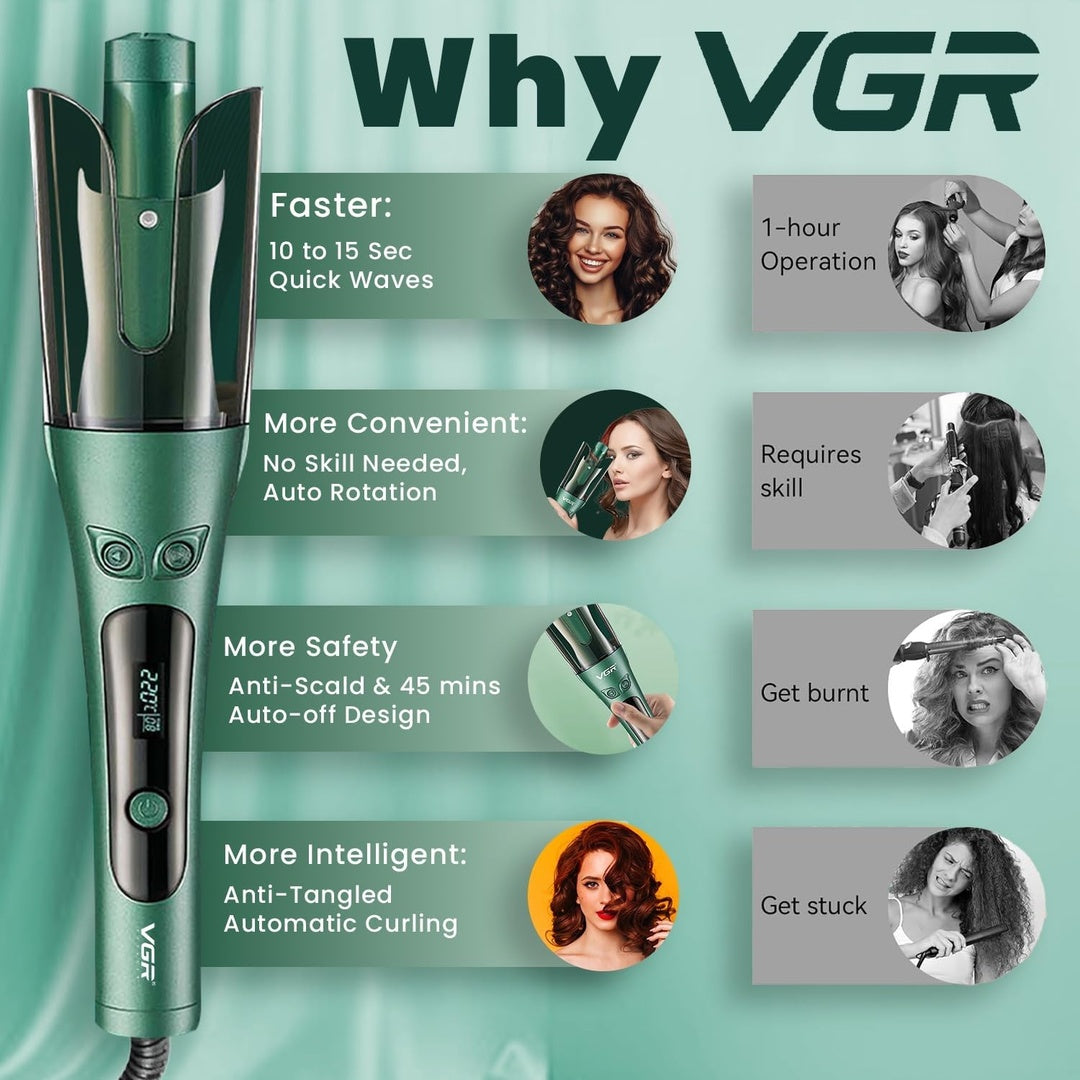 VGR V-583 Professional Automatic Hair Curler – Green Ceramic Rotating Styler