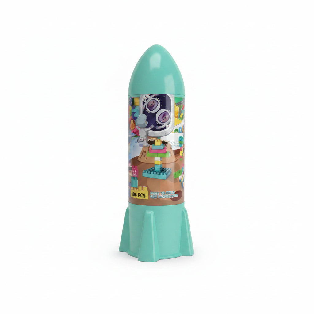 PZL Space Rocket 106-Piece Building Blocks Set - Assembled Educational Bricks Toy, STEM Construction Toy in Rocket Storage Tube for Toddlers & Kids Aged 3+
