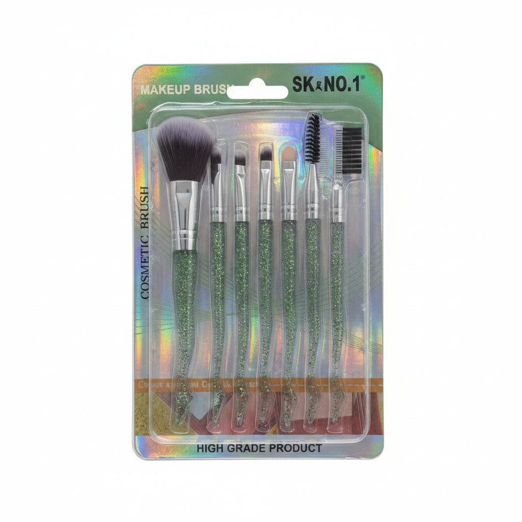 7-Piece Premium Glitter Makeup Brush Set – Sparkling Green Cosmetic Kit