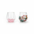 Aesthetic Double-Wall Glass Cup with Inside Dried Flowers & Pearls - Creative Insulated Borosilicate Glass Espresso, Latte & Tea Mug