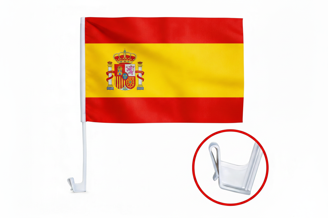 Universal Car Window Clip National Flag - Durable Polyester Country Flags with Heavy-Duty Window Mount Pole for Vehicles, Sports Events & National Days