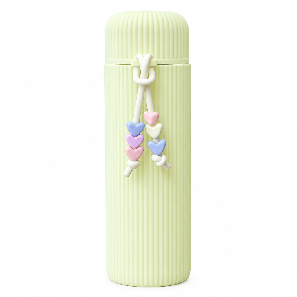 Premium Ribbed Glass Water Bottle with Protective Sleeve & Carrying Strap 400ml