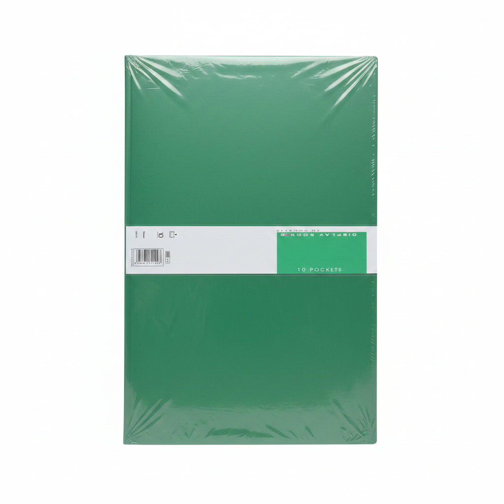 Display Book 10 Pockets Transparent Portfolio Folder - Green