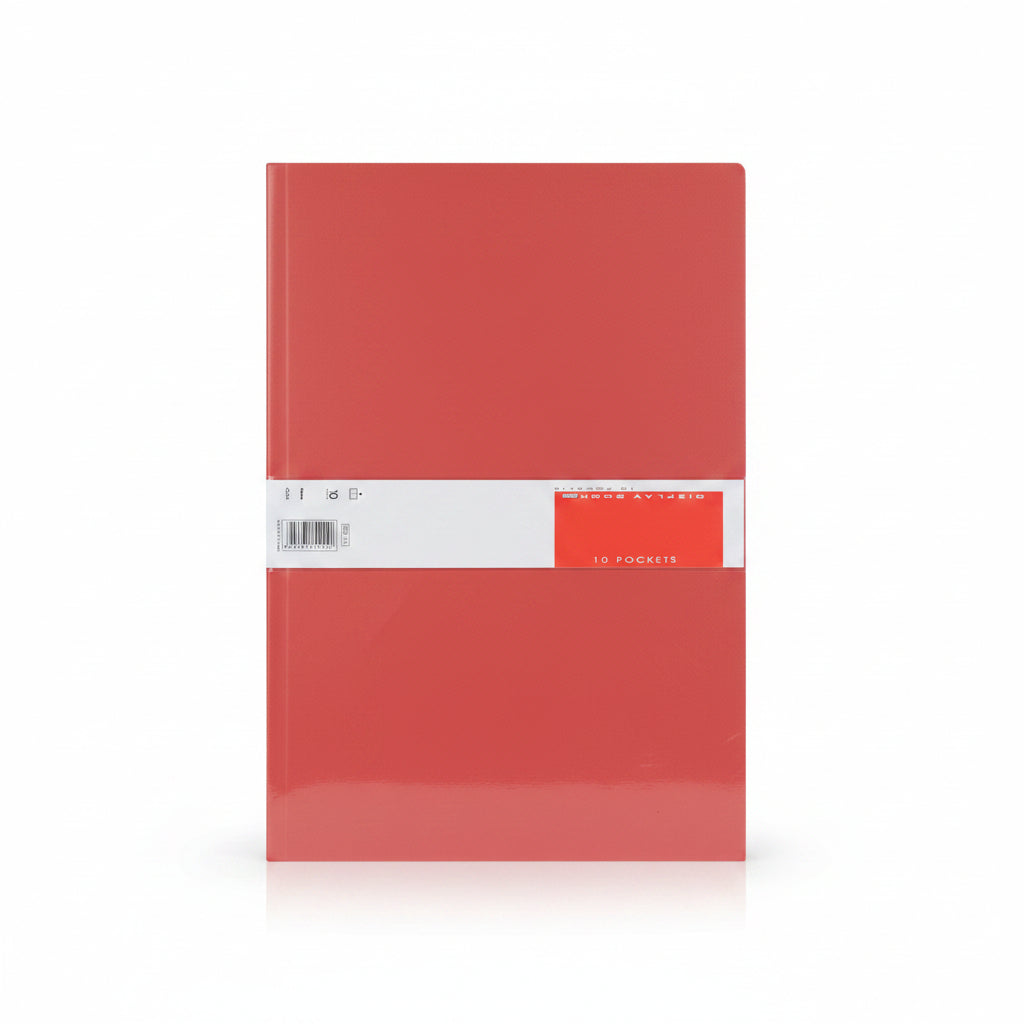 Display Book 10 Pockets Transparent Portfolio Folder - Red