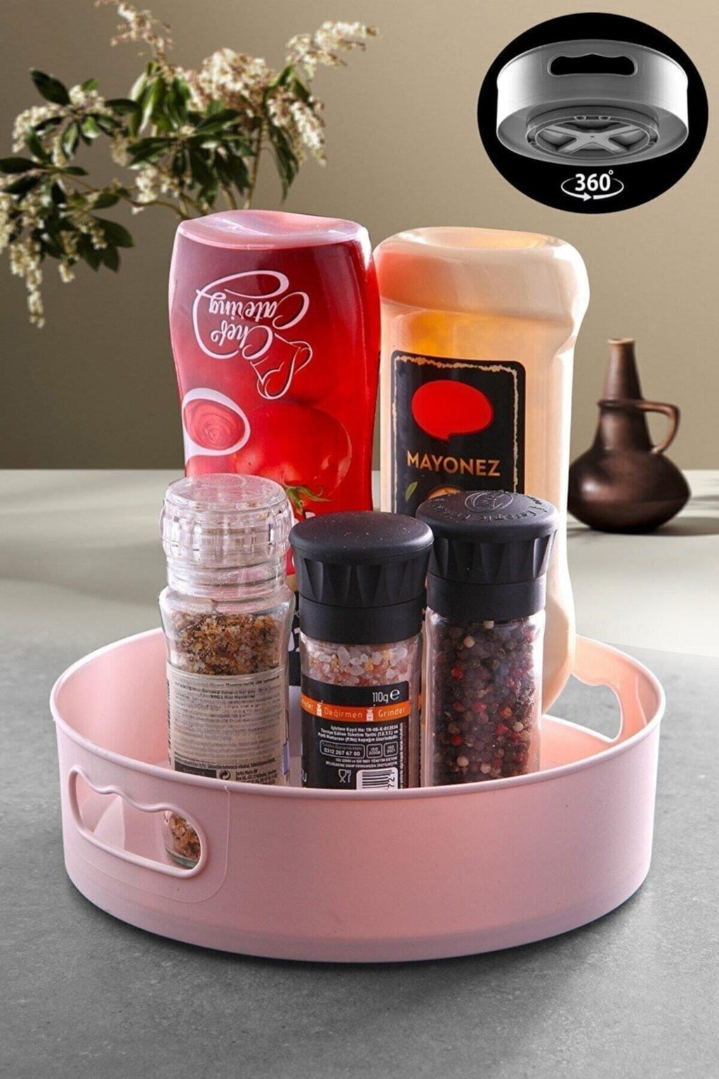 Uydas 360° Rotating Multi-Purpose Organizer Tray – Lazy Susan for Kitchen, Bathroom & Vanity