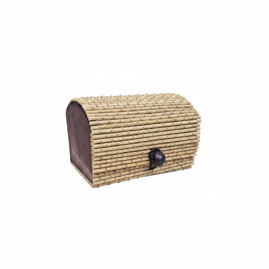 Handmade Woven Bamboo Gift Box – Eco-Friendly Small Jewelry & Keepsake Storage Organizer with Elastic Loop Button Closure