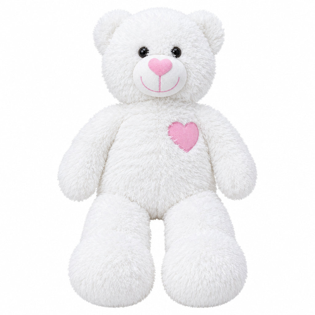 White Heart Teddy Bear Plush – Soft Stuffed Animal Toy with Pink Accents